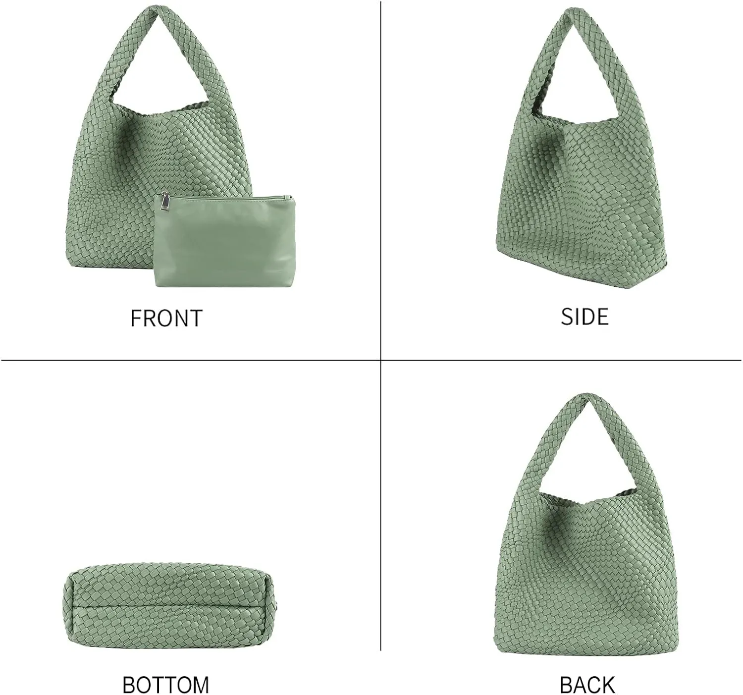 LMKIDS Women Vegan Leather Hand-Woven Tote Handbag Fashion Shoulder Top-handle Bag All-Match Underarm Bag with Purse