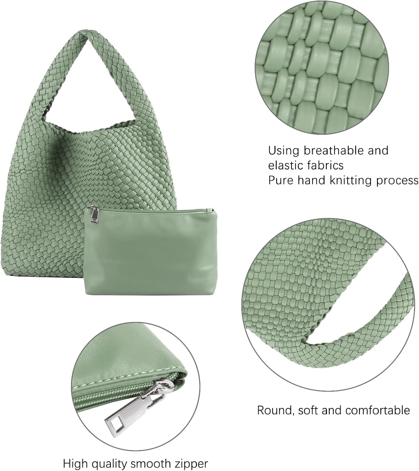 LMKIDS Women Vegan Leather Hand-Woven Tote Handbag Fashion Shoulder Top-handle Bag All-Match Underarm Bag with Purse