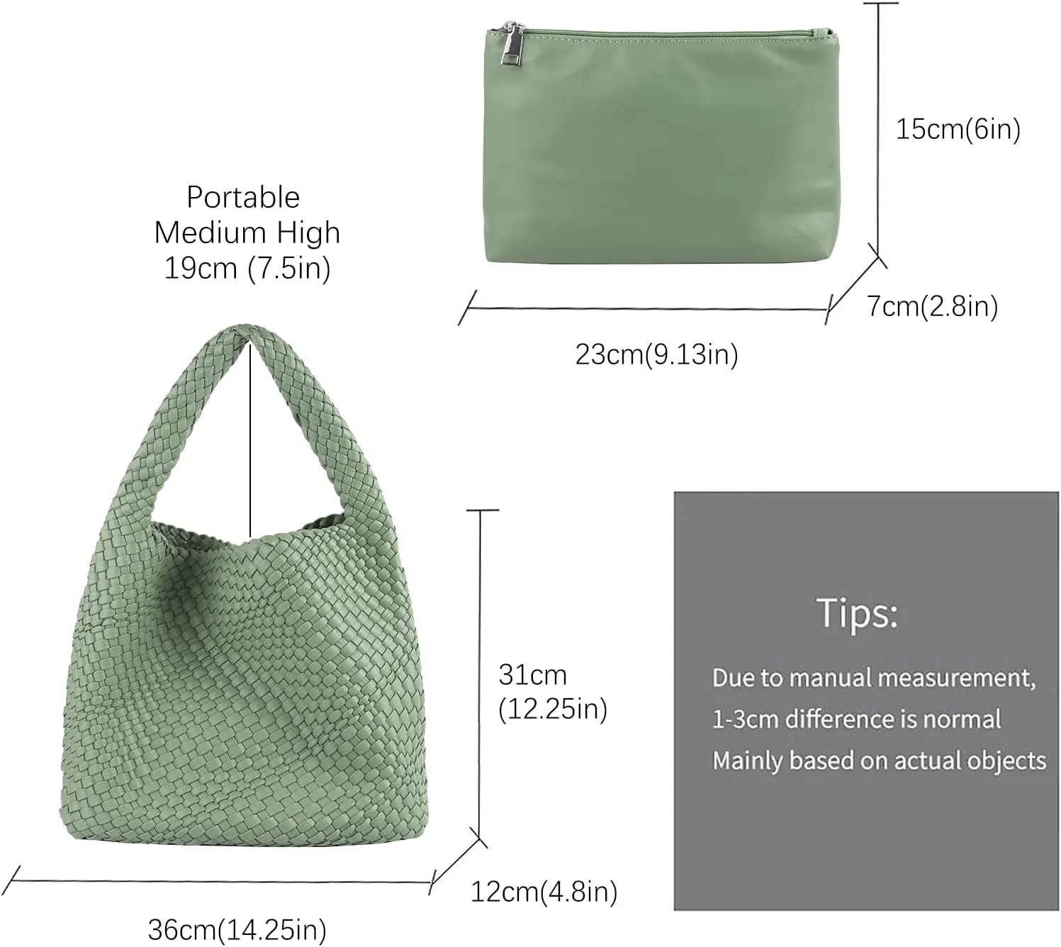 LMKIDS Women Vegan Leather Hand-Woven Tote Handbag Fashion Shoulder Top-handle Bag All-Match Underarm Bag with Purse