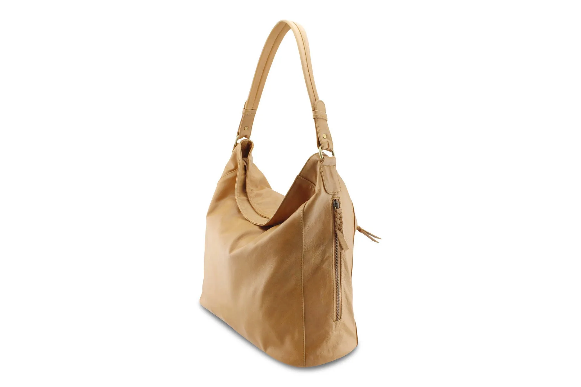 LOLA HOBO LEATHER HANDBAG IN TAN