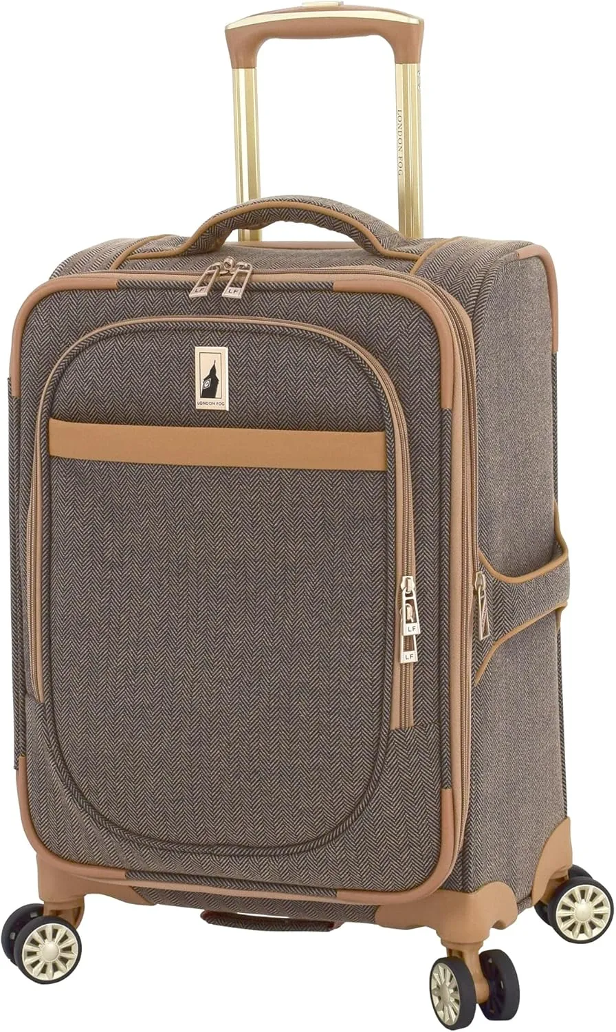 London Fog Kensington Navy Sand Herringbone 20" Expandable Spinner Carry, 20 Inch
