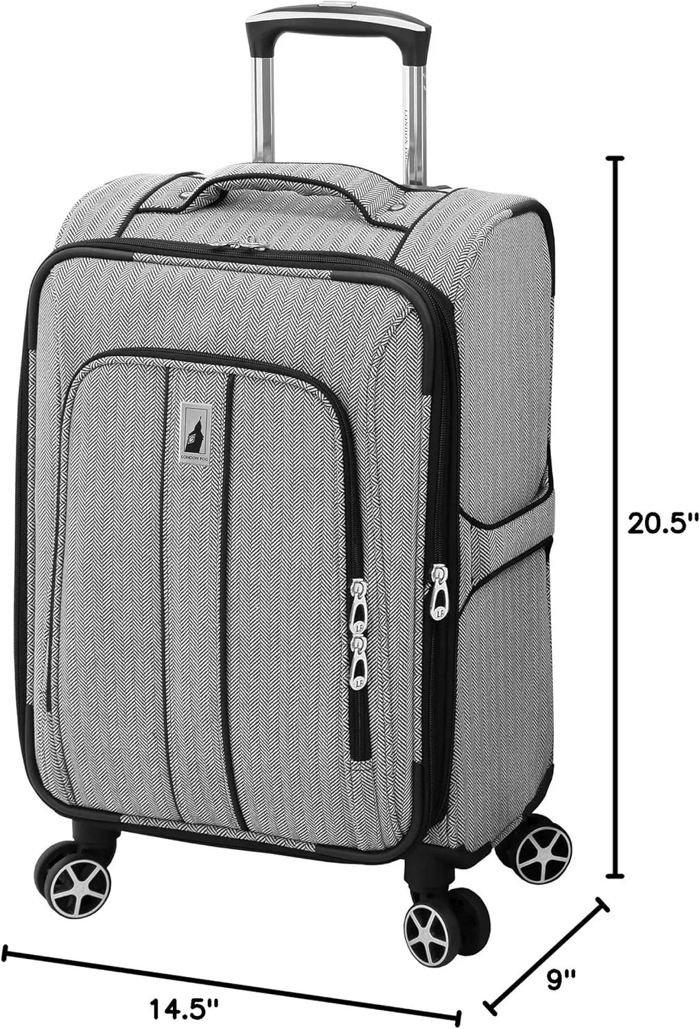 LONDON FOG Newcastle Softside Expandable Spinner Luggage, Black White Herringbone, Carry-On 20-Inch