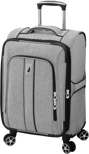 LONDON FOG Newcastle Softside Expandable Spinner Luggage, Black White Herringbone, Carry-On 20-Inch