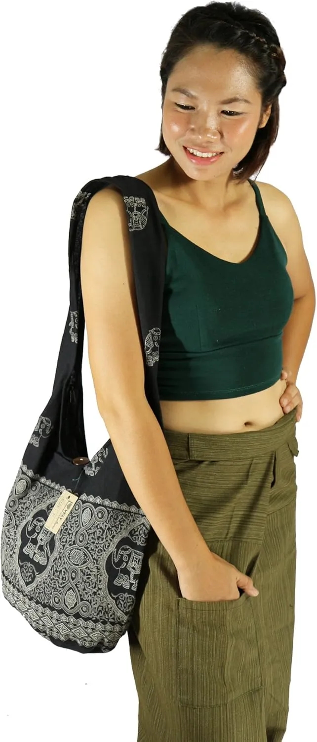 Lovely Creations Hippie Bohemian Sling Crossbody Shoulder Cotton Bag Medium Size
