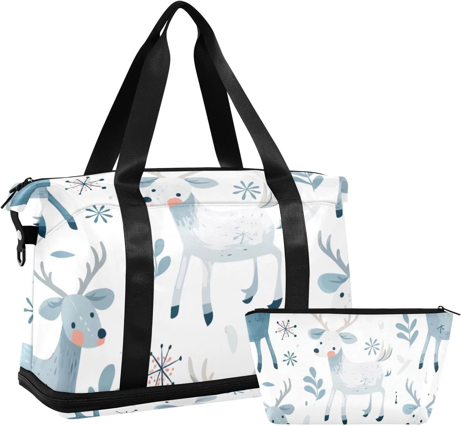 Lovely Elk White Winter Travel Bag Weekender Overnight Bag with Adjustable Strap for Business Trips Foldable