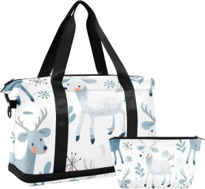 Lovely Elk White Winter Travel Bag Weekender Overnight Bag with Adjustable Strap for Business Trips Foldable
