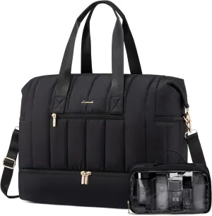 LOVEVOOK Travel Duffle Bag,Puffer Weekender Bags For Women with Shoe Compartment,70L Carry On Duffel Bags For Airplanes,Hospital Bag for Labor and Delivery,Overnight Bag With Toiletry Bag,2Pcs Set