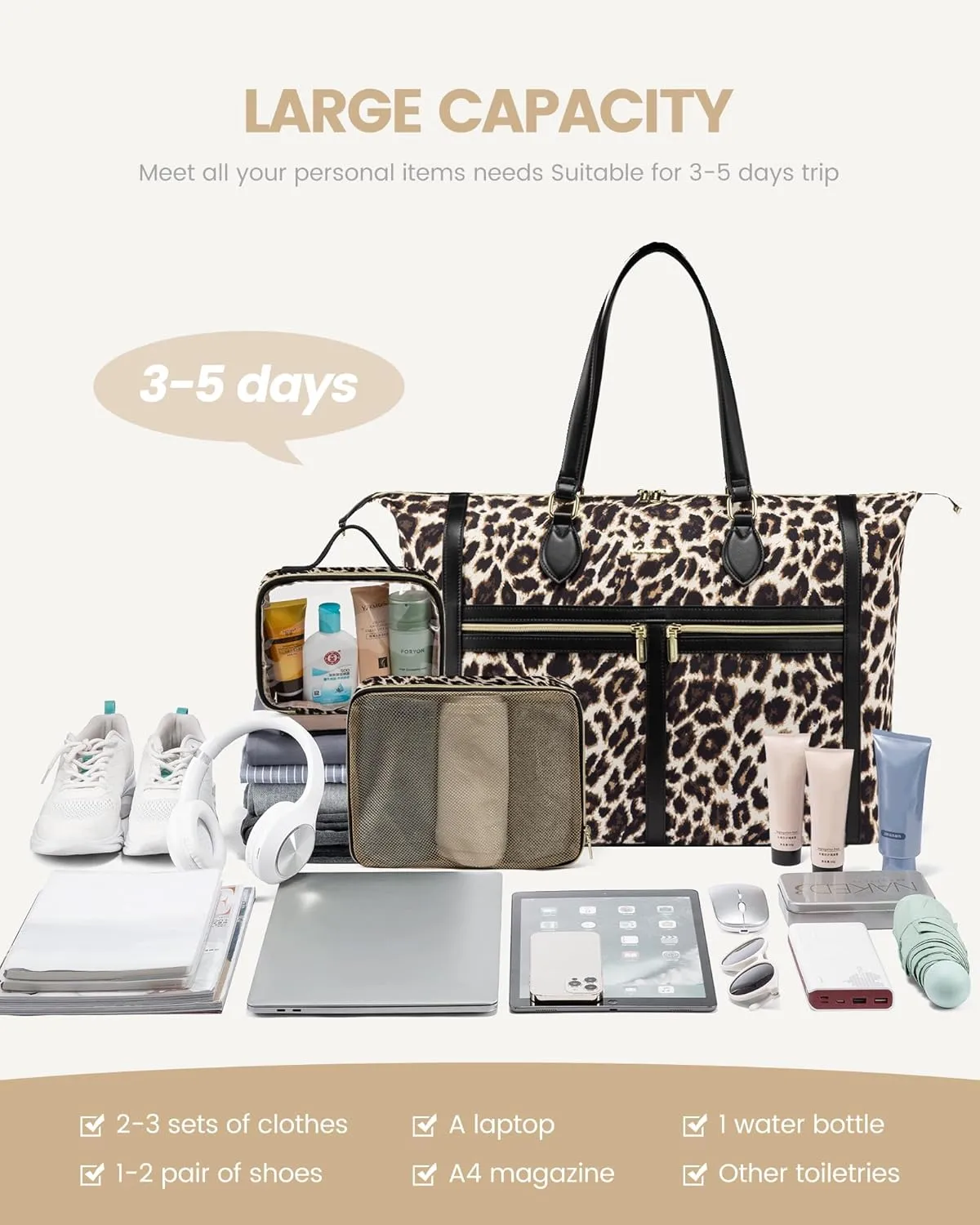 LOVEVOOK Travel Weekender 4-in-1 Duffle With Shoes Compartment, Carry On Overnight Bag, Toiletry Pouch & Wet Pocket, Large Tote for Women Labor Delivery Hospital
