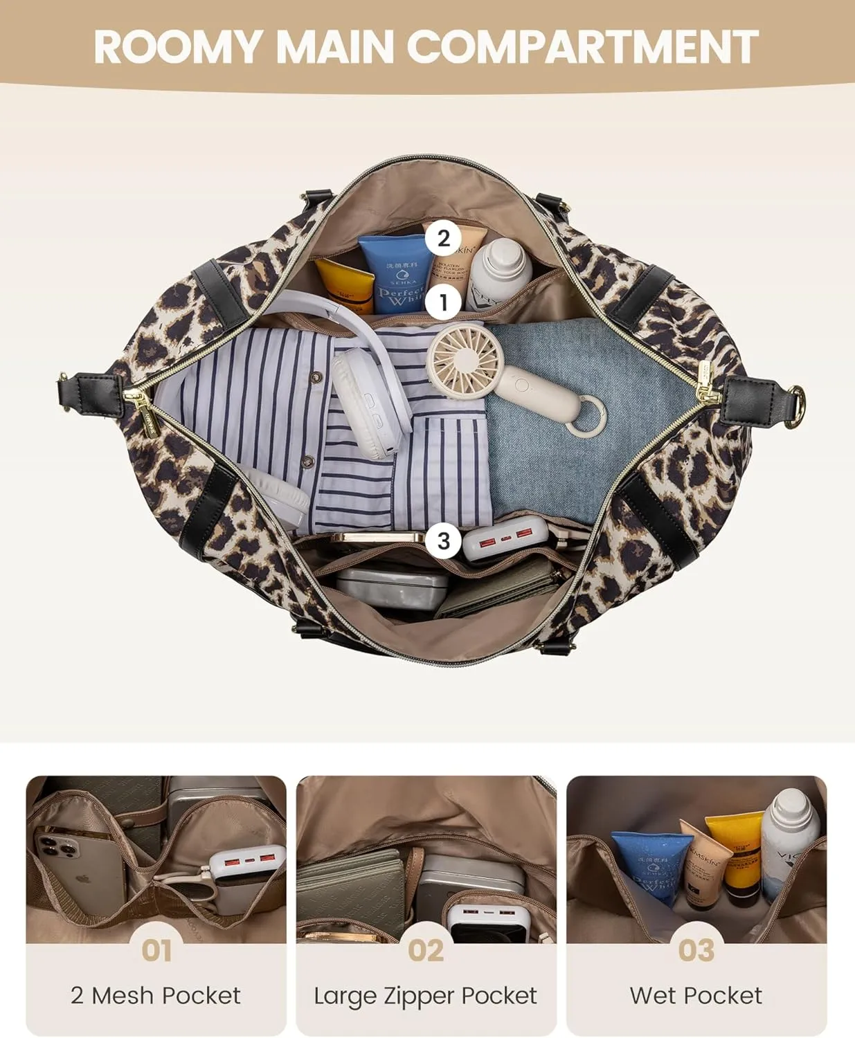LOVEVOOK Travel Weekender 4-in-1 Duffle With Shoes Compartment, Carry On Overnight Bag, Toiletry Pouch & Wet Pocket, Large Tote for Women Labor Delivery Hospital