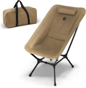 Low Back Folding Camping Chairs for Adults with Storage Pouches & Carrying Case - Foldable Lawn Chairs, Beach Chair, Fishing Chair, Portable Lightweight Outdoor Chair. (Khaki)