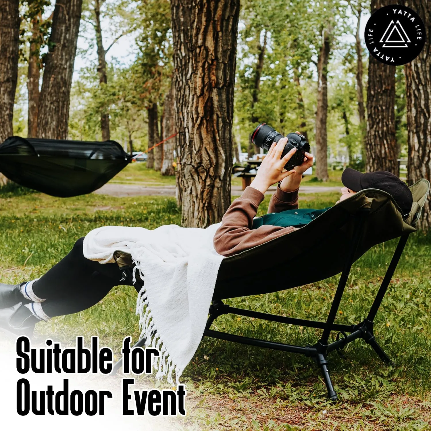 Low Back Folding Camping Chairs for Adults with Storage Pouches & Carrying Case - Foldable Lawn Chairs, Beach Chair, Fishing Chair, Portable Lightweight Outdoor Chair. (Khaki)
