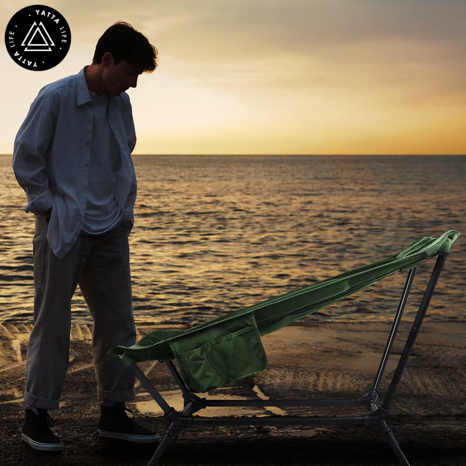 Low Back Folding Camping Chairs for Adults with Storage Pouches & Carrying Case - Foldable Lawn Chairs, Beach Chair, Fishing Chair, Portable Lightweight Outdoor Chair. (Khaki)