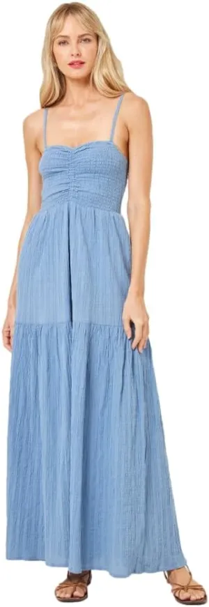 L*Space Mallorca Dress for Women, Full Length Maxi with Adjustable Straps, Tiered Skirt, Chic Dress for Vacation, 100% Cotton