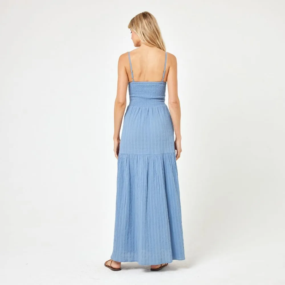 L*Space Mallorca Dress for Women, Full Length Maxi with Adjustable Straps, Tiered Skirt, Chic Dress for Vacation, 100% Cotton