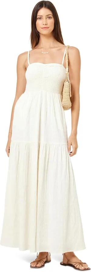 L*Space Mallorca Dress for Women, Full Length Maxi with Adjustable Straps, Tiered Skirt, Chic Dress for Vacation, 100% Cotton