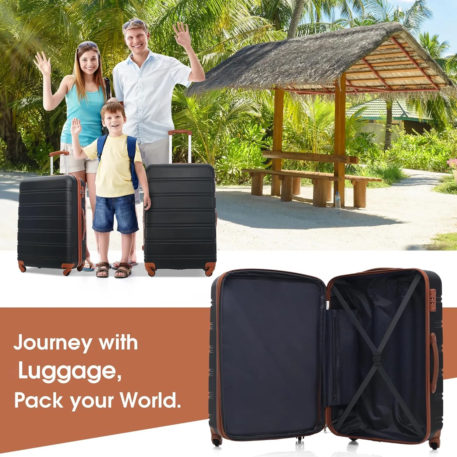Luggage Sets, 3 Piece Lightweight Expandable Luggage With TSA Locks, 360 ° Rotating Wheels, Spacious Storage Space Hard Luggage Case, 20" 24' 28" Available Antique Black One size