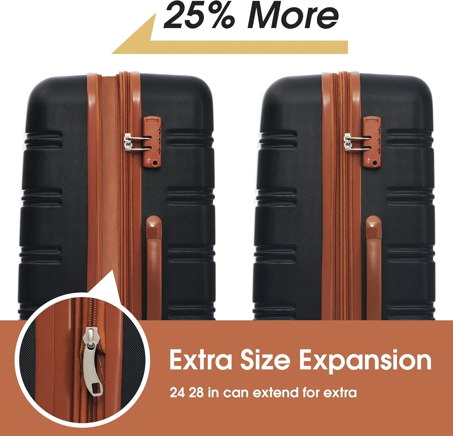 Luggage Sets, 3 Piece Lightweight Expandable Luggage With TSA Locks, 360 ° Rotating Wheels, Spacious Storage Space Hard Luggage Case, 20" 24' 28" Available Antique Black One size