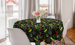 Lunarable Botanical Round Tablecloth, Mexican Peppers Paprika Cuisine Kitchen Mariachi Chilli Taco Culture Cuisine, Circle Table Cloth Cover for Dining Room Kitchen Decoration, 60", Black Green Red
