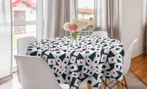 Lunarable Casino Round Tablecloth, Realistic Style Random Scattered Playing Cards Leisure Time Hobby Games, Circle Table Cloth Cover for Dining Room Kitchen Decoration, 60", Blue Black