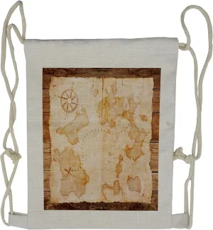 Lunarable Island Map Drawstring Backpack, Antique Wind Rose Lands, Sackpack Bag