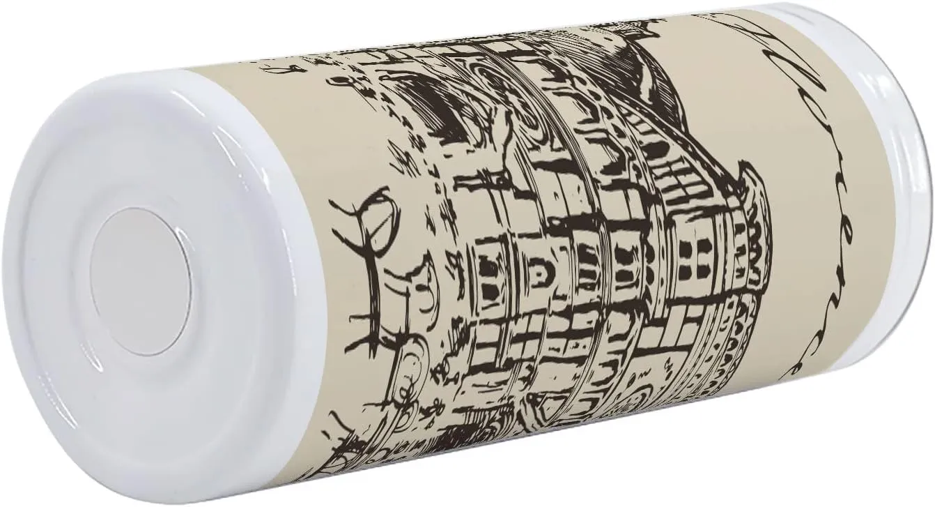 Lunarable Italy 12 Oz Skinny Tumbler, Street of Florence Vintage Style Sketch Urban View Travel Europe Antique, Vacuum Insulated Travel Canteen Cup Leakproof for Travel Picnic, Beige Taupe