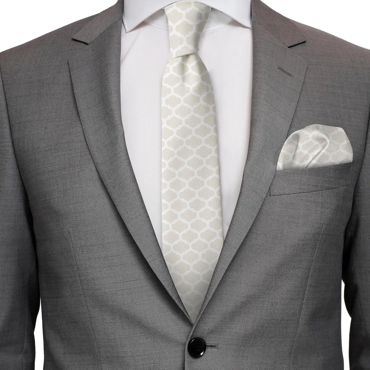 Lunarable Men's Tie Set, Necktie Set Groom Handkerchief for Parties Weddings & All Occasions