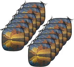 Lunarable Sunrise Chair Cushion Pads Set 12, Exquisite Cliffs by Lake Torres Del Paine National Park Patagonia, Anti-Slip Seat Padding for Kitchen & Patio, 16"x16", Pale Coffee Cinnamon