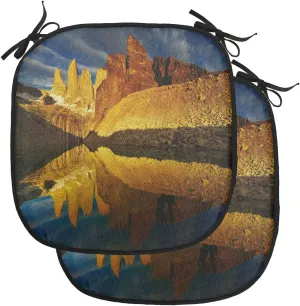 Lunarable Sunrise Chair Cushion Pads Set of 2, Exquisite Cliffs by Lake Torres Del Paine National Park Patagonia, Anti-Slip Seat Padding for Kitchen & Patio, 16"x16", Pale Coffee Cinnamon