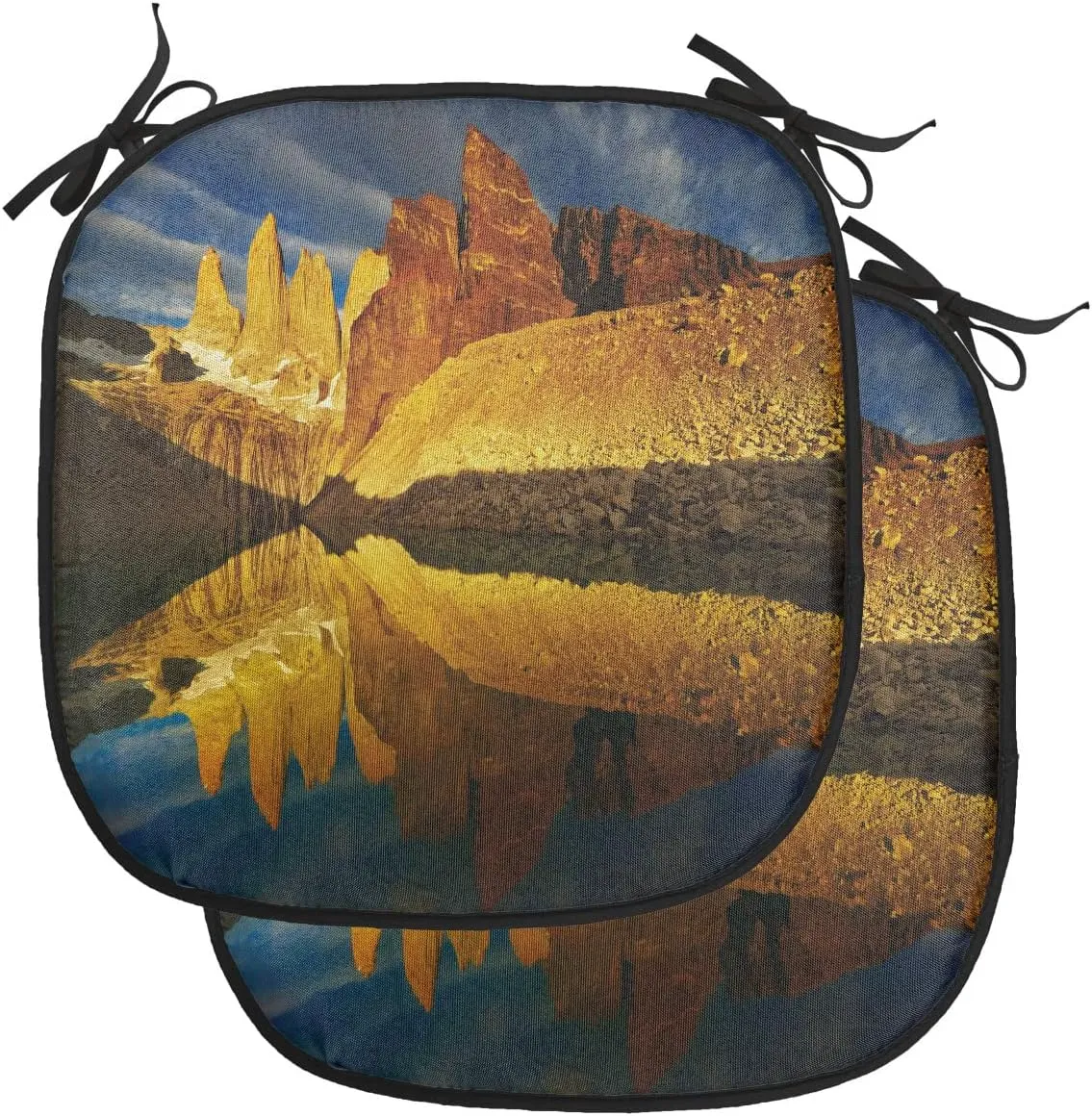 Lunarable Sunrise Chair Cushion Pads Set of 2, Exquisite Cliffs by Lake Torres Del Paine National Park Patagonia, Anti-Slip Seat Padding for Kitchen & Patio, 16"x16", Pale Coffee Cinnamon