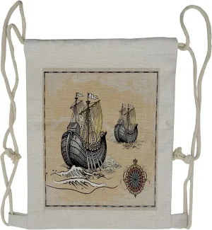 Lunarable Vintage Drawstring Backpack, Antique Map Pirate Ships, Sackpack Bag