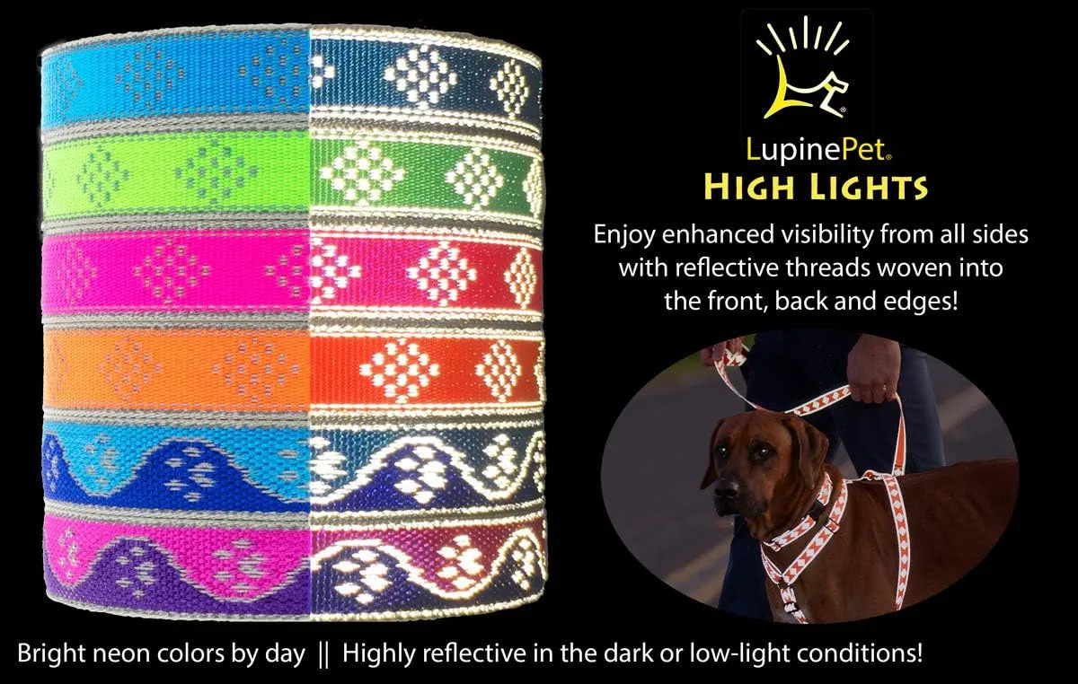 Lupine Reflective Dog Collar 3/4" Wide Pink Diamond Adjusts from 13" to 22"