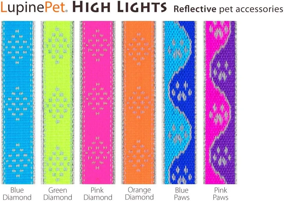 Lupine Reflective Dog Collar 3/4" Wide Pink Diamond Adjusts from 13" to 22"
