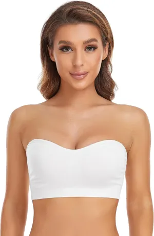 Lusait Strapless Bra for Women Non-Slip Silicone Padded Bandeau Bra Wireless Tube Top Bralette