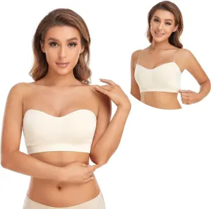 Lusait Strapless Bra for Women Non-Slip Silicone Padded Bandeau Bra Wireless Tube Top Bralette