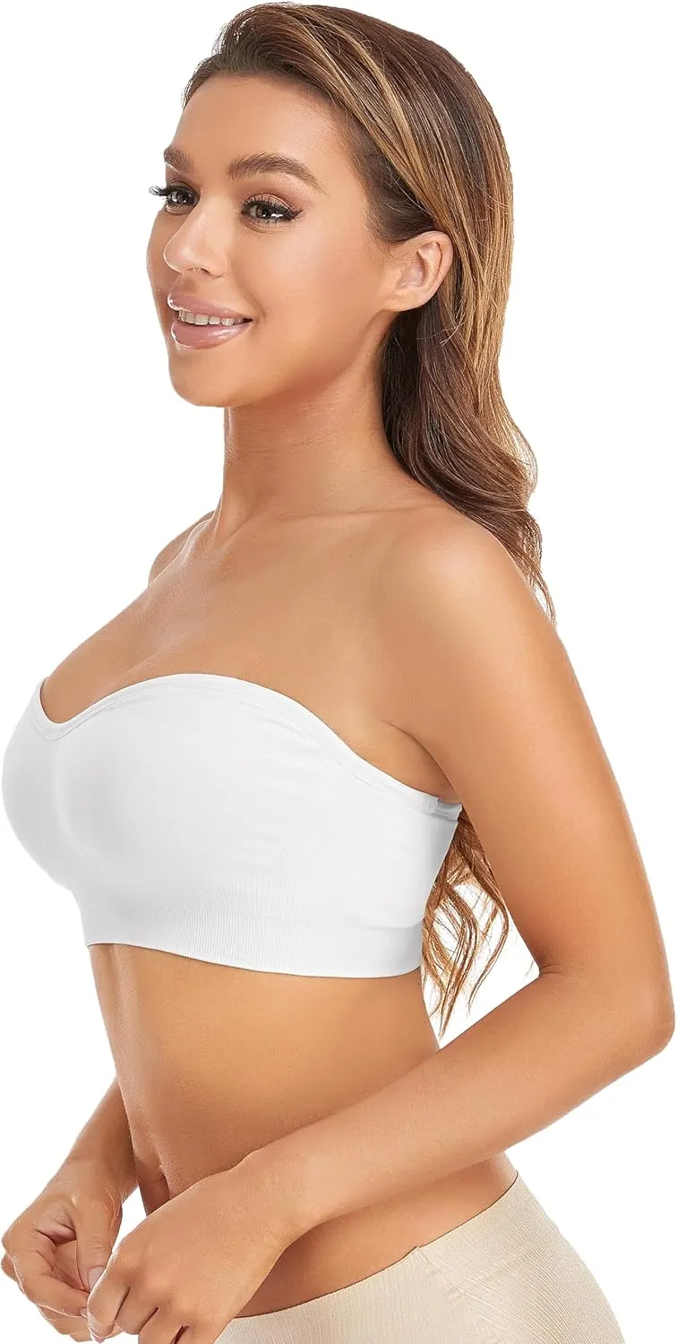 Lusait Strapless Bra for Women Non-Slip Silicone Padded Bandeau Bra Wireless Tube Top Bralette