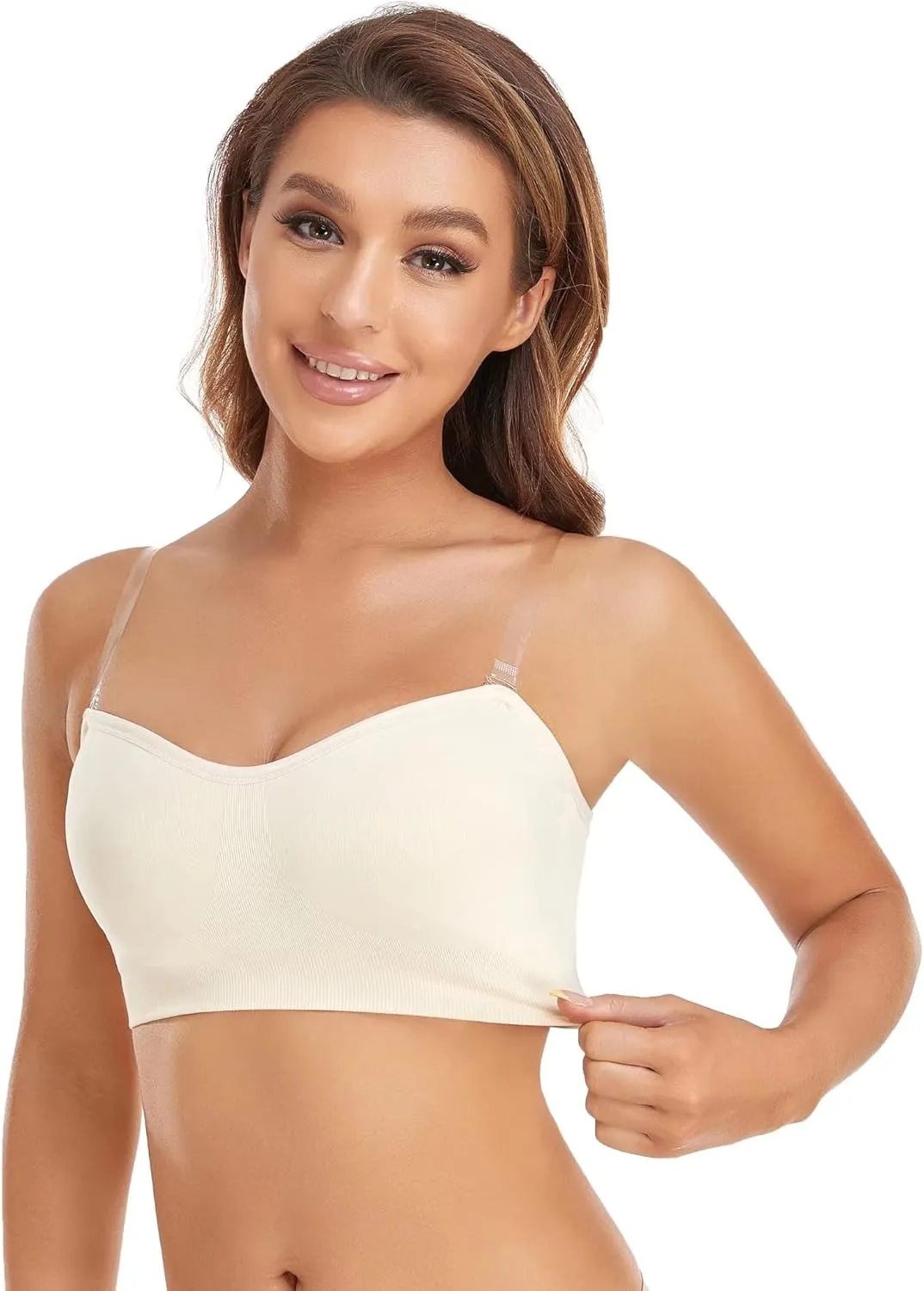Lusait Strapless Bra for Women Non-Slip Silicone Padded Bandeau Bra Wireless Tube Top Bralette