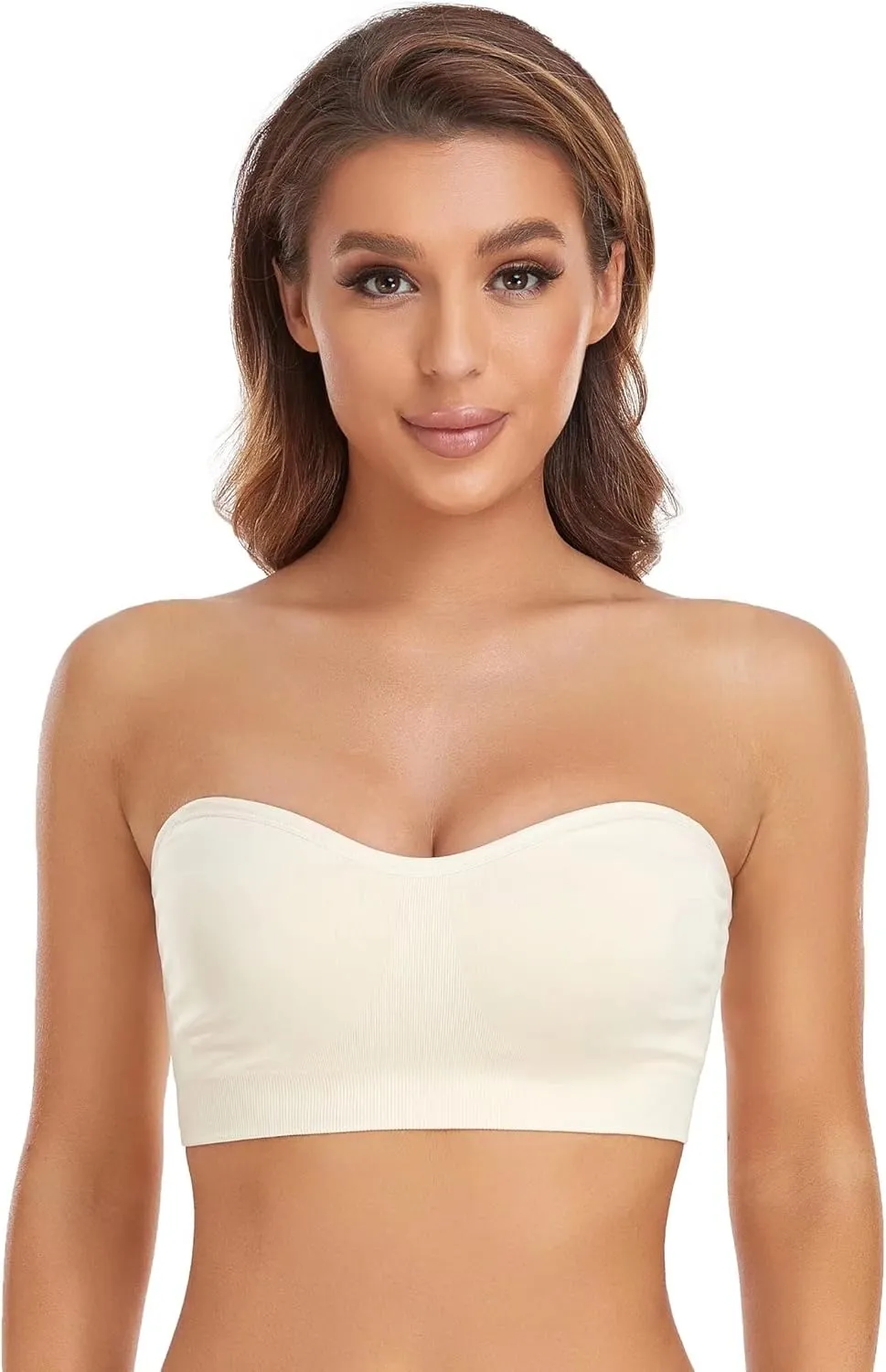 Lusait Strapless Bra for Women Non-Slip Silicone Padded Bandeau Bra Wireless Tube Top Bralette