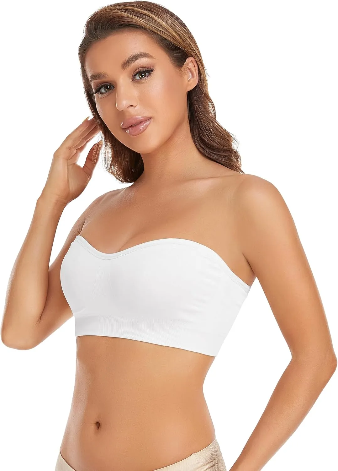 Lusait Strapless Bra for Women Non-Slip Silicone Padded Bandeau Bra Wireless Tube Top Bralette