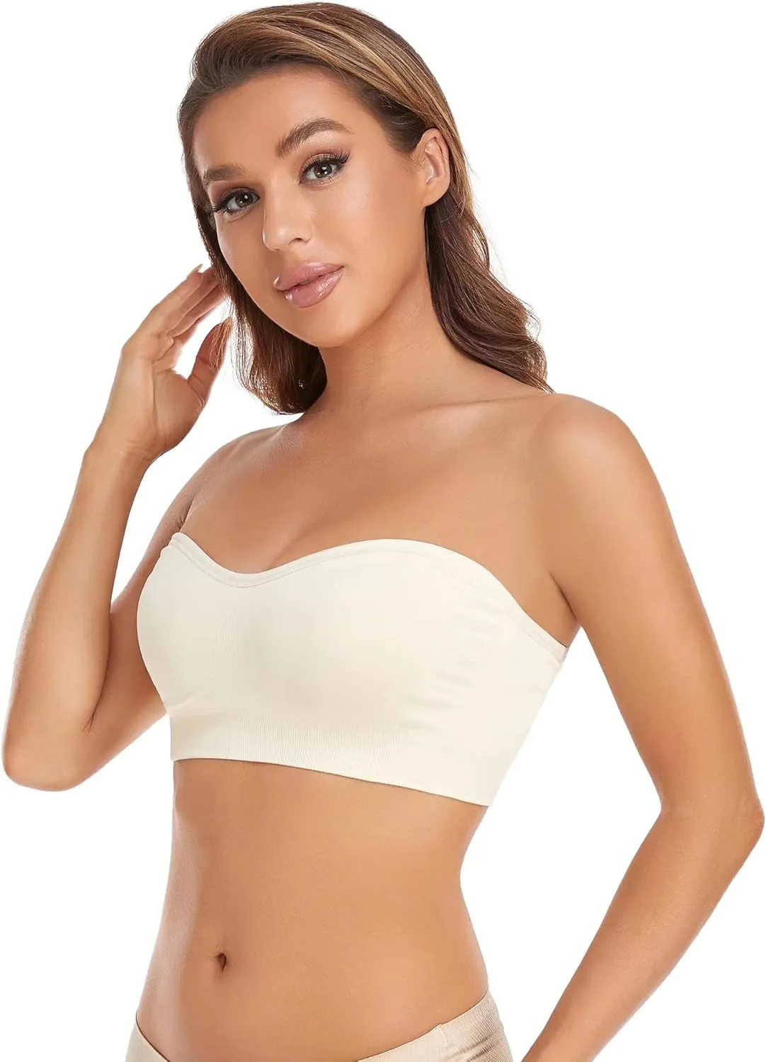 Lusait Strapless Bra for Women Non-Slip Silicone Padded Bandeau Bra Wireless Tube Top Bralette