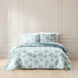 Lush Decor Rose Garden Pick Stitch Jacquard Matelasse Coverlet 3 Piece Set King Blue - Floral Bedding Set - Bed Coverlet - Coquette Decor