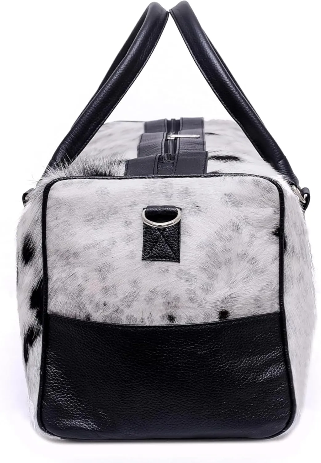 Luxurious Cowhide Duffel Bag for Men's and Women's - Large Size Unisex Travel Duffle Bag, Unique Leather Gym Bag Weekender Overnight Premium Quality Cow Hair on Duffle (White)