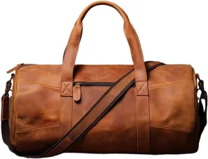 Luxury Genuine Leather Travel Bag Vintage Cowhide Shoulder Luggage Bag Men Casual Handbag Weekend Duffle Bag Suitable For Traveling, Business Trip, Outdoor(Brown)
