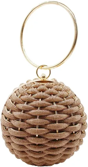 Luxury Rhinestone Ball Shape Clutch Purse Round Ball Evening Handbag Woven Metal Crystal Evening Bag for Party Prom