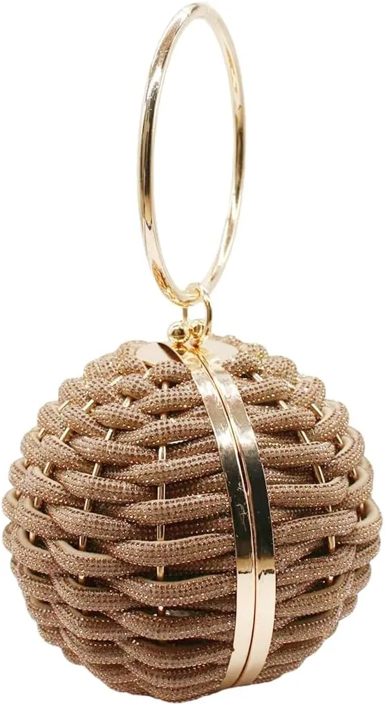 Luxury Rhinestone Ball Shape Clutch Purse Round Ball Evening Handbag Woven Metal Crystal Evening Bag for Party Prom