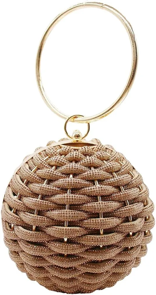 Luxury Rhinestone Ball Shape Clutch Purse Round Ball Evening Handbag Woven Metal Crystal Evening Bag for Party Prom