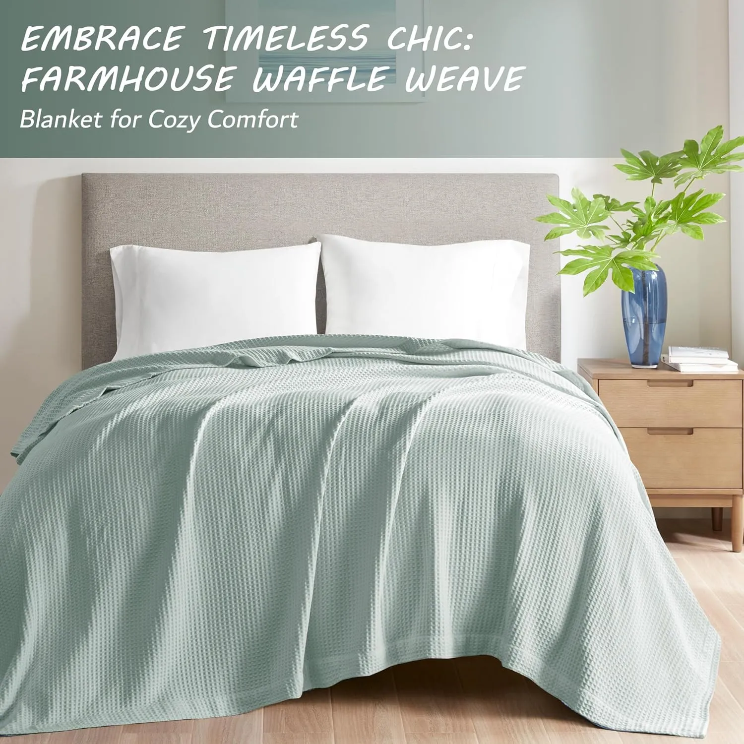 Madison Park 100% Cotton Blanket, Trendy Woven Waffle Weave Design, All Season, Lightweight, Breathable, Soft and Cozy Casual Summer Cover, for Bed, Couch and Sofa, King(108 in x 90 in), Aqua