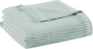 Madison Park 100% Cotton Blanket, Trendy Woven Waffle Weave Design, All Season, Lightweight, Breathable, Soft and Cozy Casual Summer Cover, for Bed, Couch and Sofa, King(108 in x 90 in), Aqua