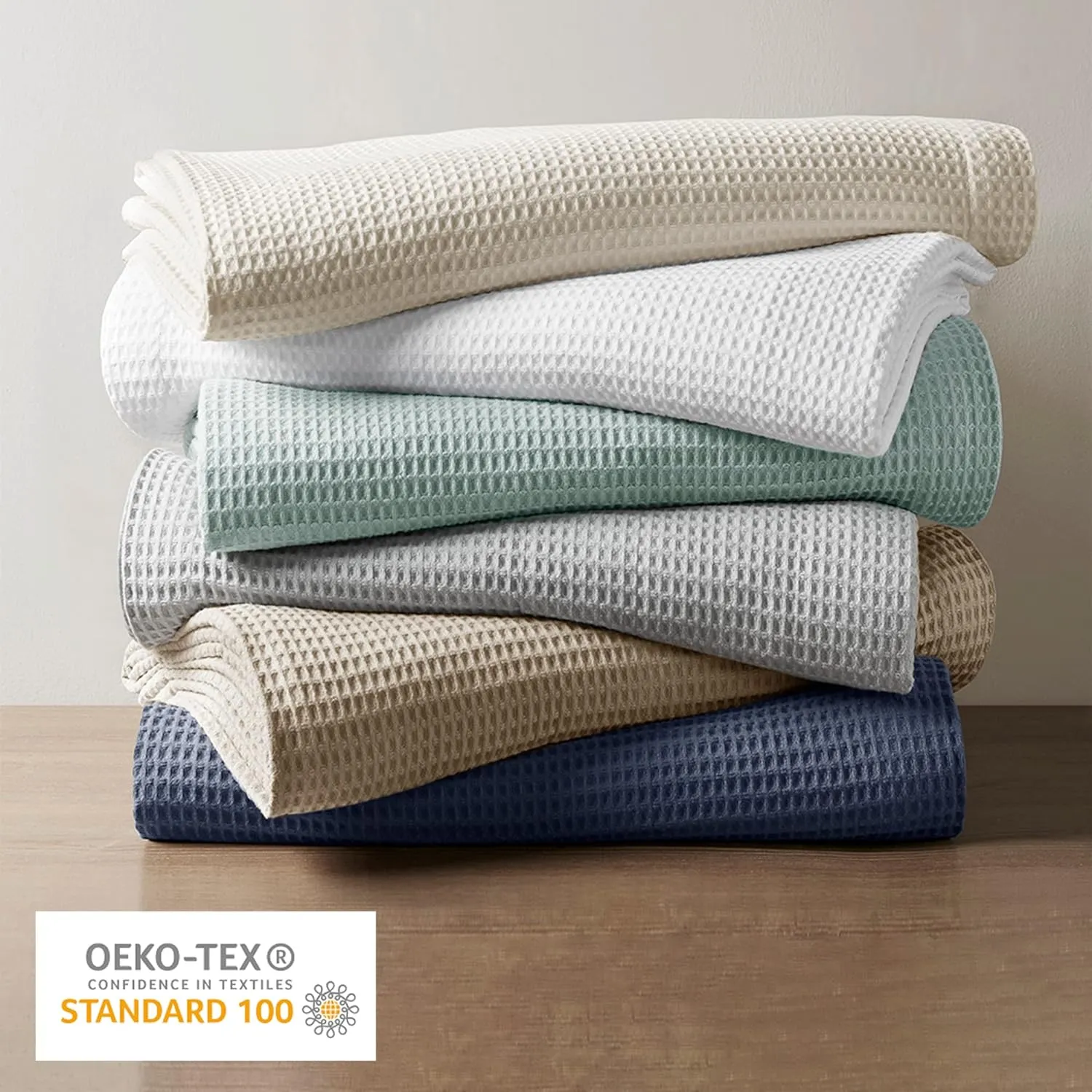 Madison Park 100% Cotton Blanket, Trendy Woven Waffle Weave Design, All Season, Lightweight, Breathable, Soft and Cozy Casual Summer Cover, for Bed, Couch and Sofa, King(108 in x 90 in), Aqua