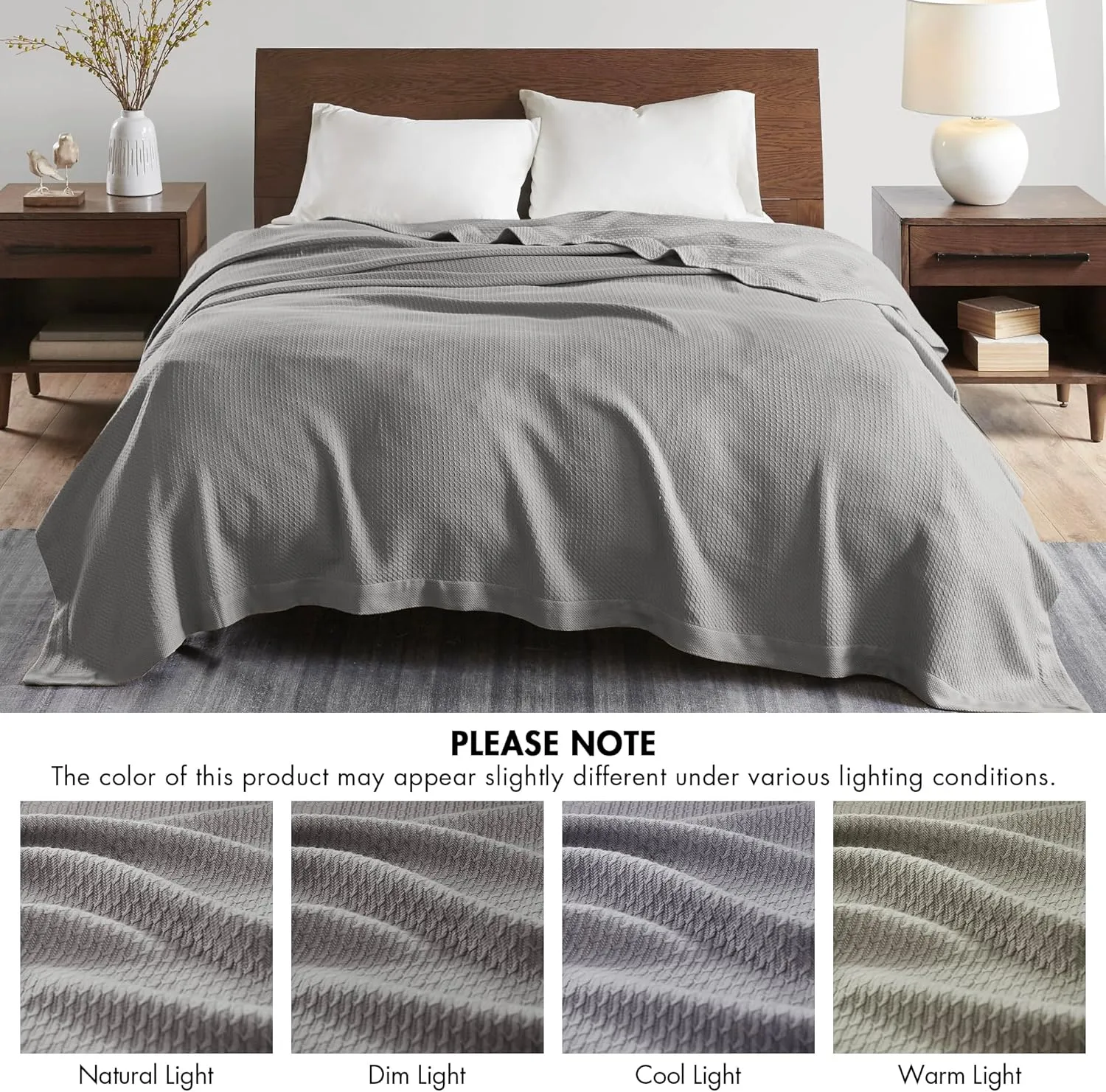Madison Park Egyptian Cotton Luxury Blanket Grey 66x90 Twin Size Knit Premium Soft Cozy 100% Cerified Egyptian Cotton For Bed, Couch or Sofa