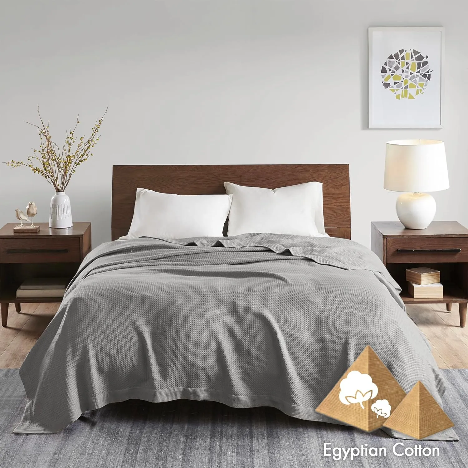Madison Park Egyptian Cotton Luxury Blanket Grey 66x90 Twin Size Knit Premium Soft Cozy 100% Cerified Egyptian Cotton For Bed, Couch or Sofa